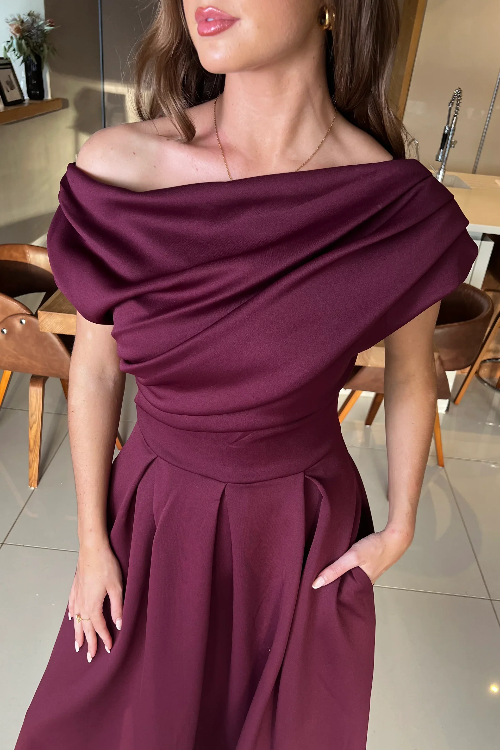 Betty Asymmetric Midi Dress (Plum) - Image 3
