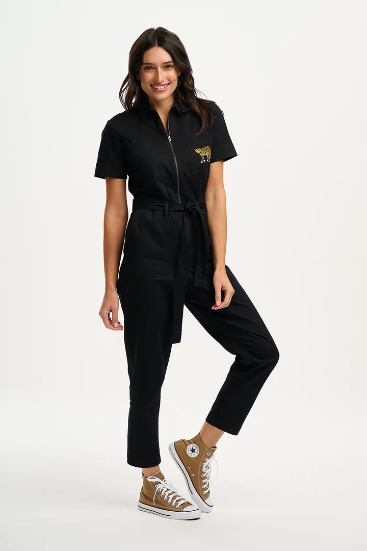 BILLY BOILERSUIT (BLACK, LEOPARD POCKET) - Image 4