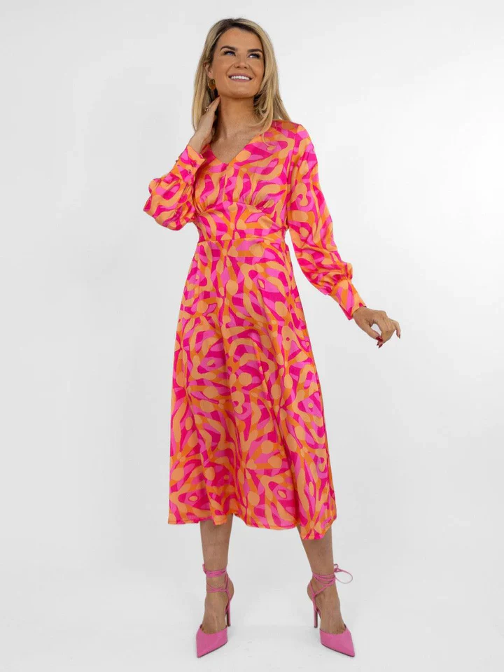 BIRKIN MIDI DRESS (PINK/ORANGE) - Image 2