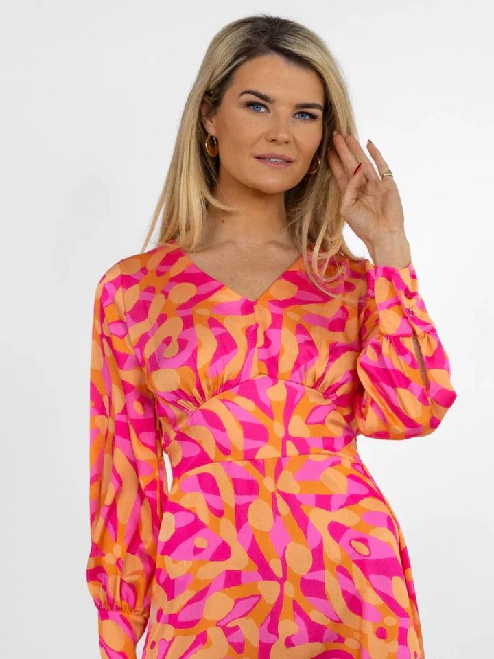 BIRKIN MIDI DRESS (PINK/ORANGE) - Image 3