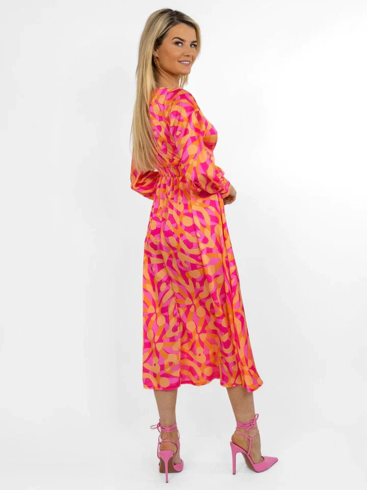 BIRKIN MIDI DRESS (PINK/ORANGE) - Image 4