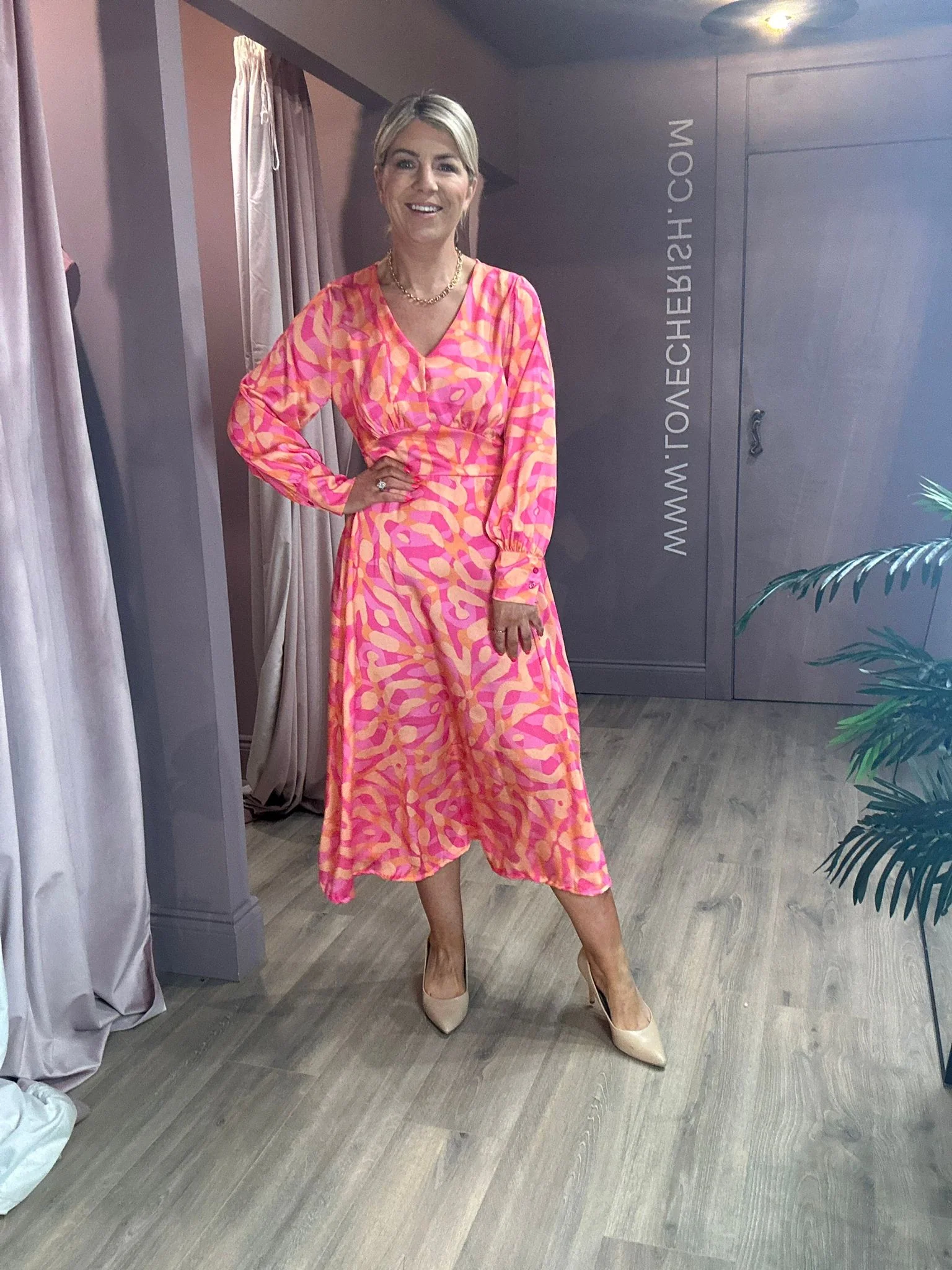 BIRKIN MIDI DRESS (PINK/ORANGE) - Image 5