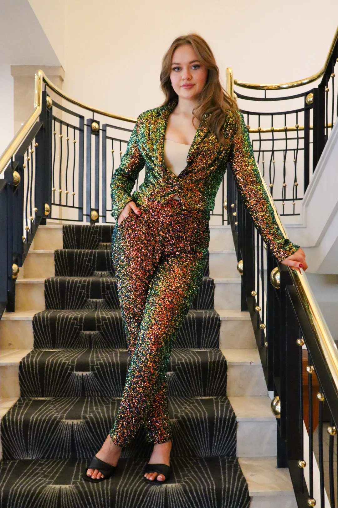 BJORN SEQUIN CROPPED JACKET (EMERALD/BRONZE) - Image 2