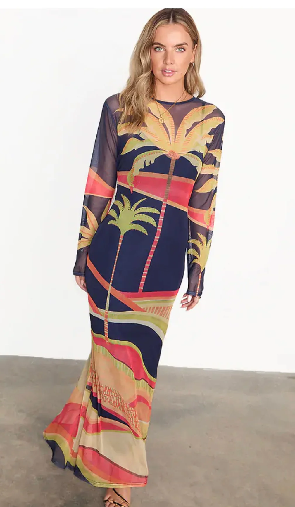Blue Palm Mesh Dress (Navy/Multi) - Image 4