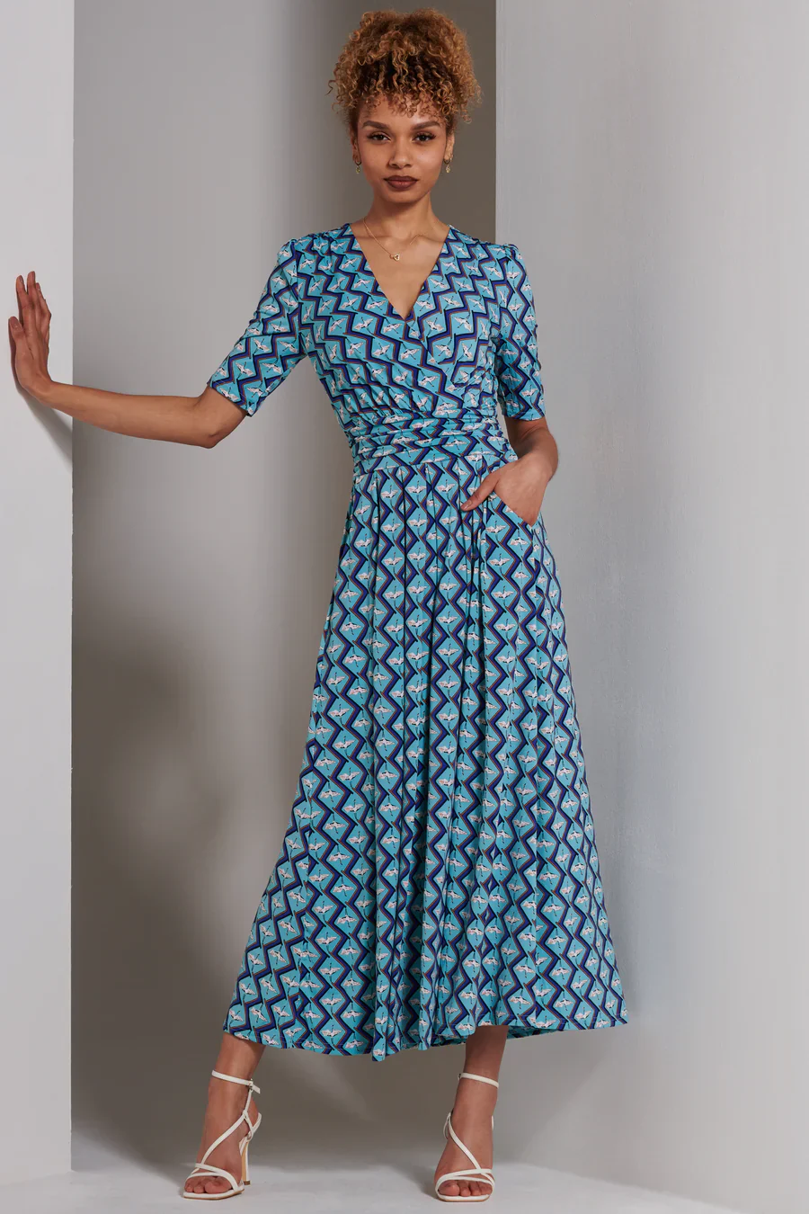 Bree Half Sleeve Jersey Maxi Dress (Green Geo) - Image 3