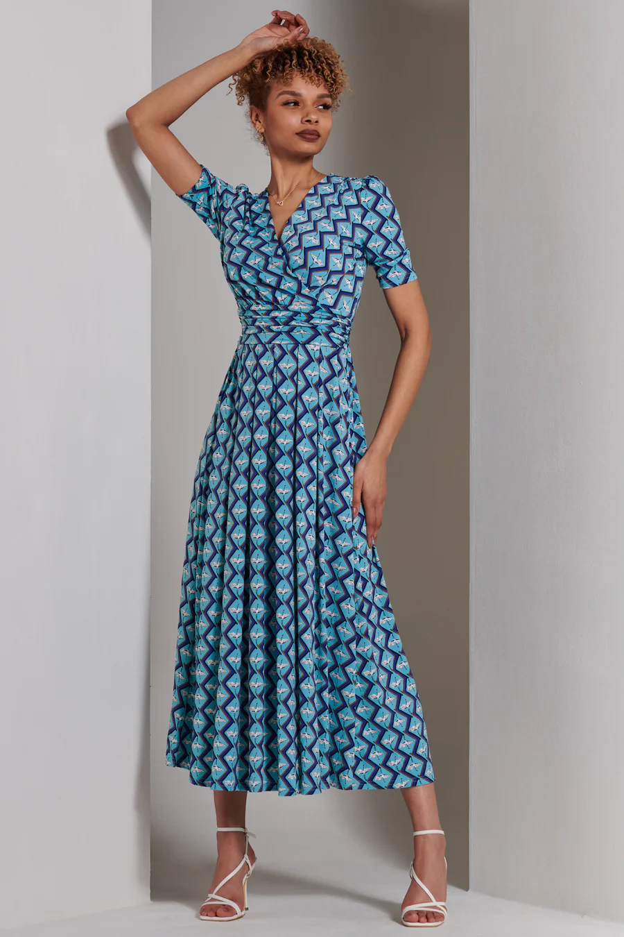 Bree Half Sleeve Jersey Maxi Dress (Green Geo) - Image 4
