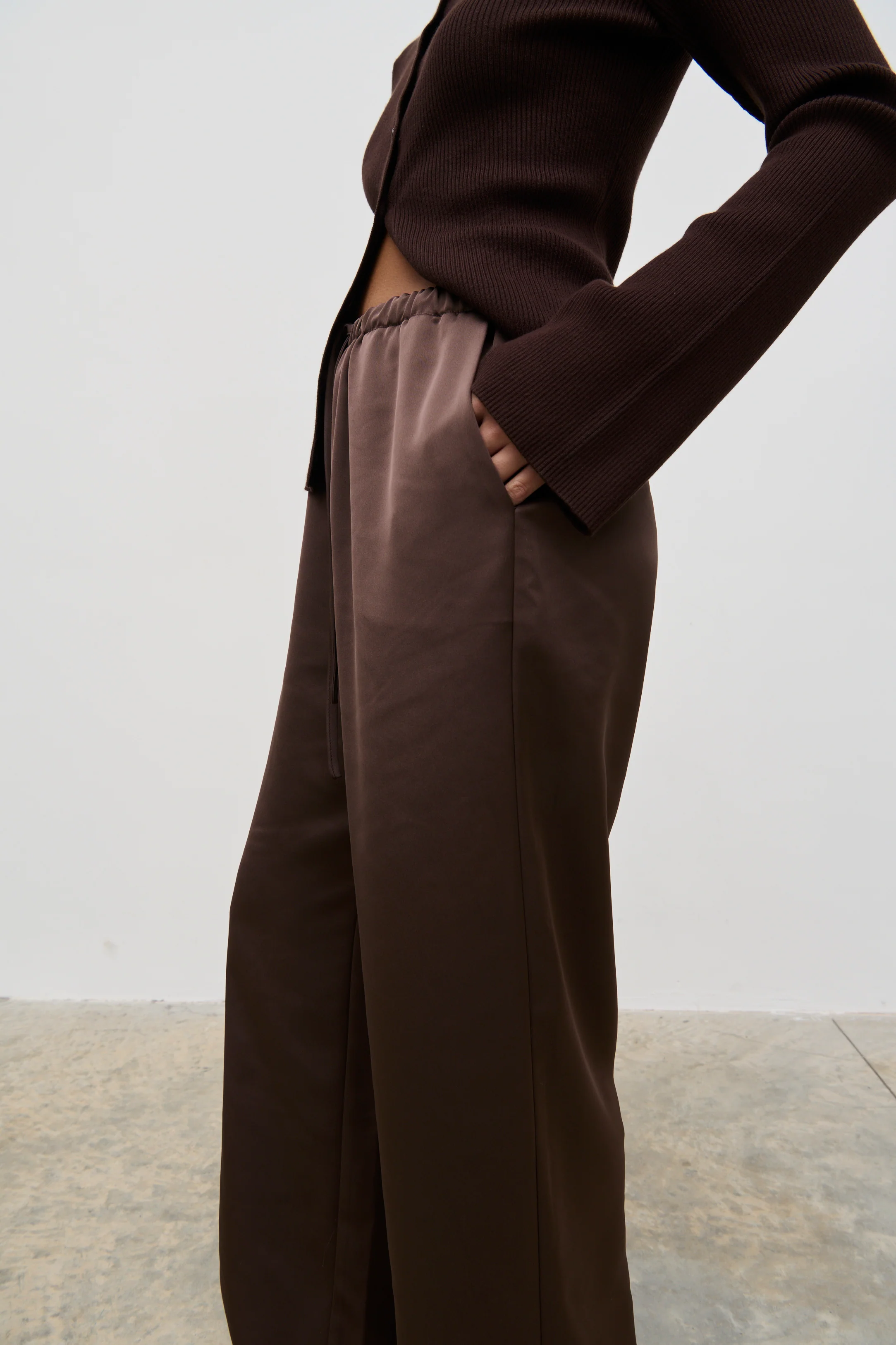 Breya Satin Drawstring Trousers (Chocolate Brown) - Image 4