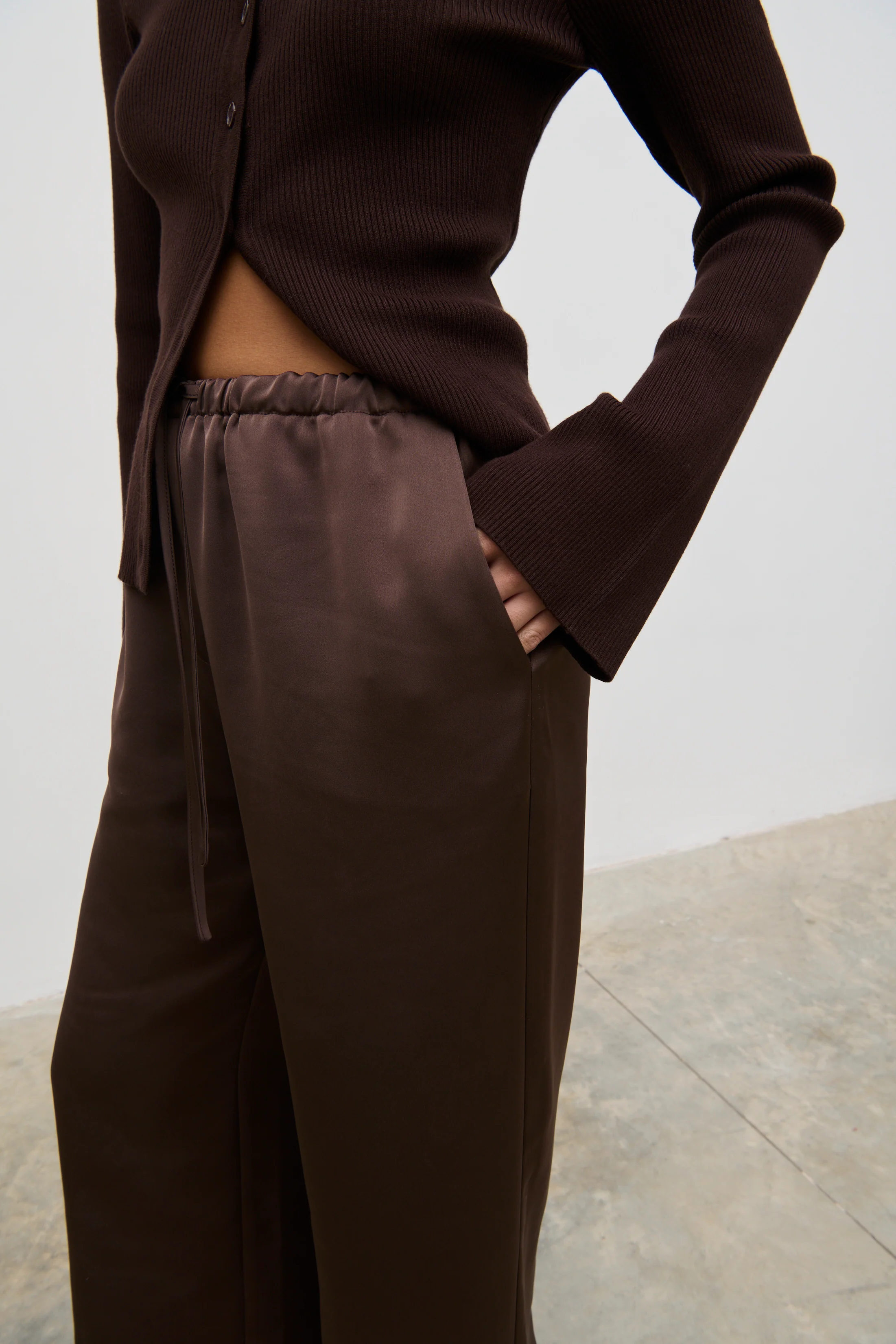 Breya Satin Drawstring Trousers (Chocolate Brown) - Image 5