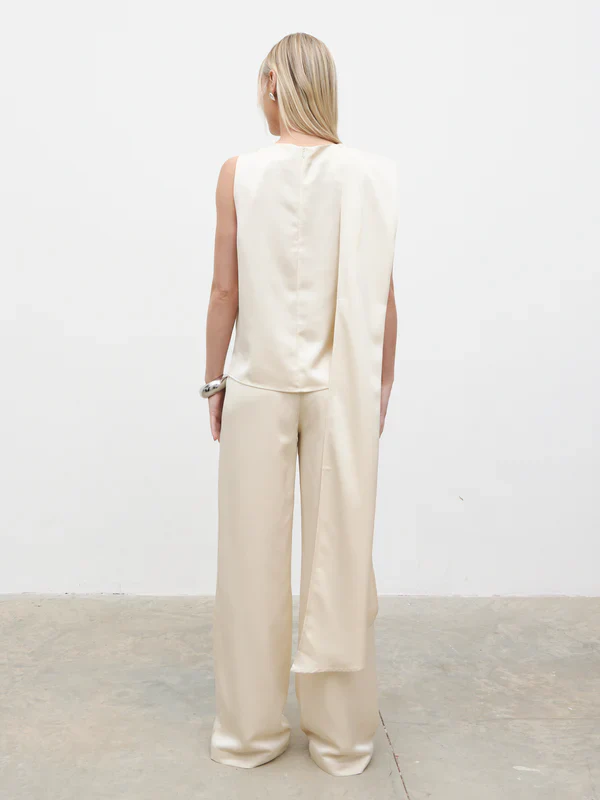 Breya Scarf Faux Satin Top (Oyster) - Image 3