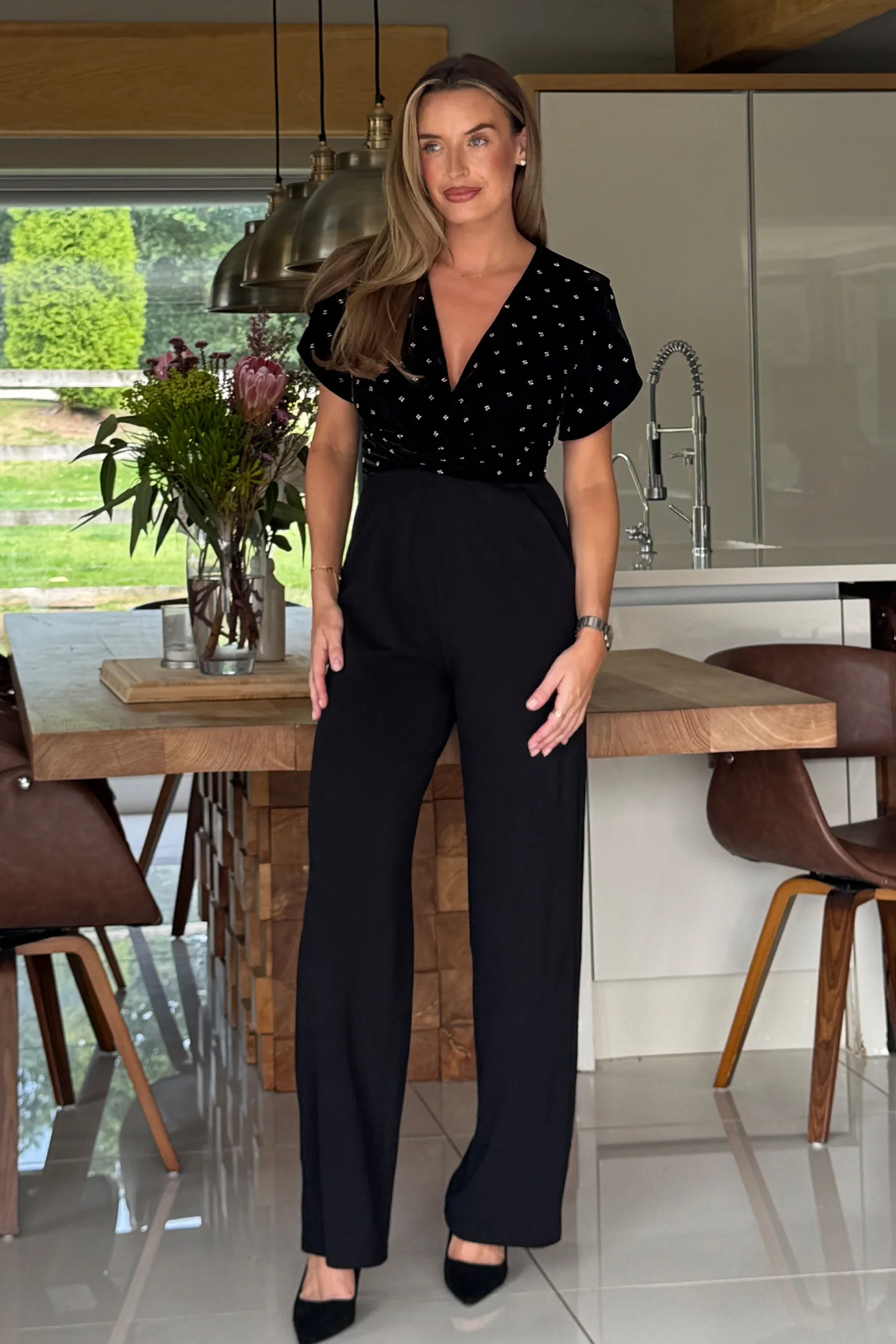 Bridget Twist Front Split Arm Jumpsuit (Black) - Image 2