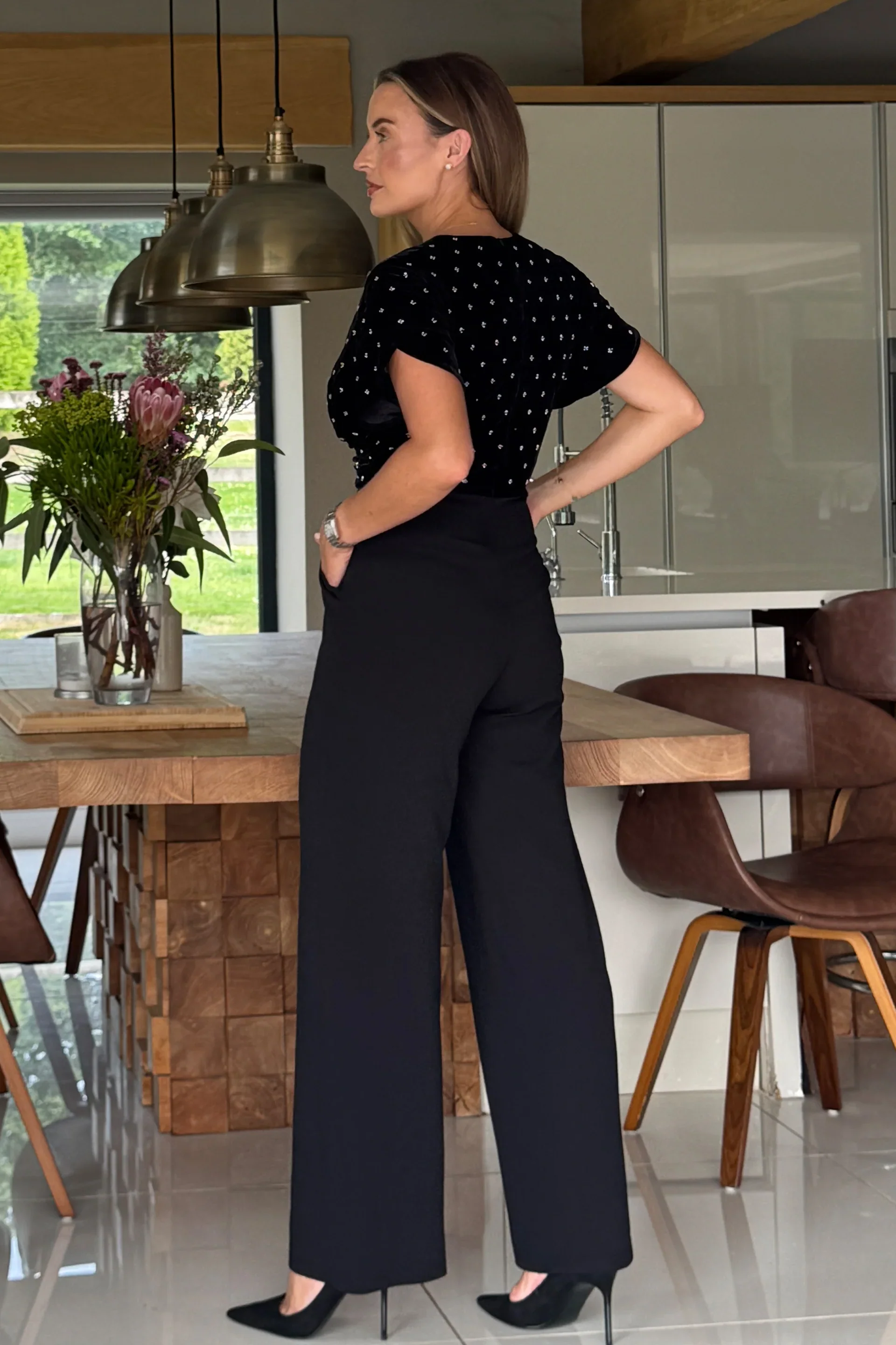 Bridget Twist Front Split Arm Jumpsuit (Black) - Image 5