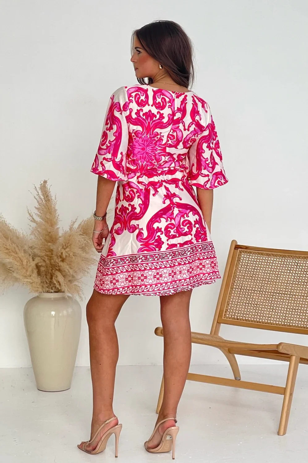 Britney Border Short Sleeve Mini Dress (Pink) - Image 3