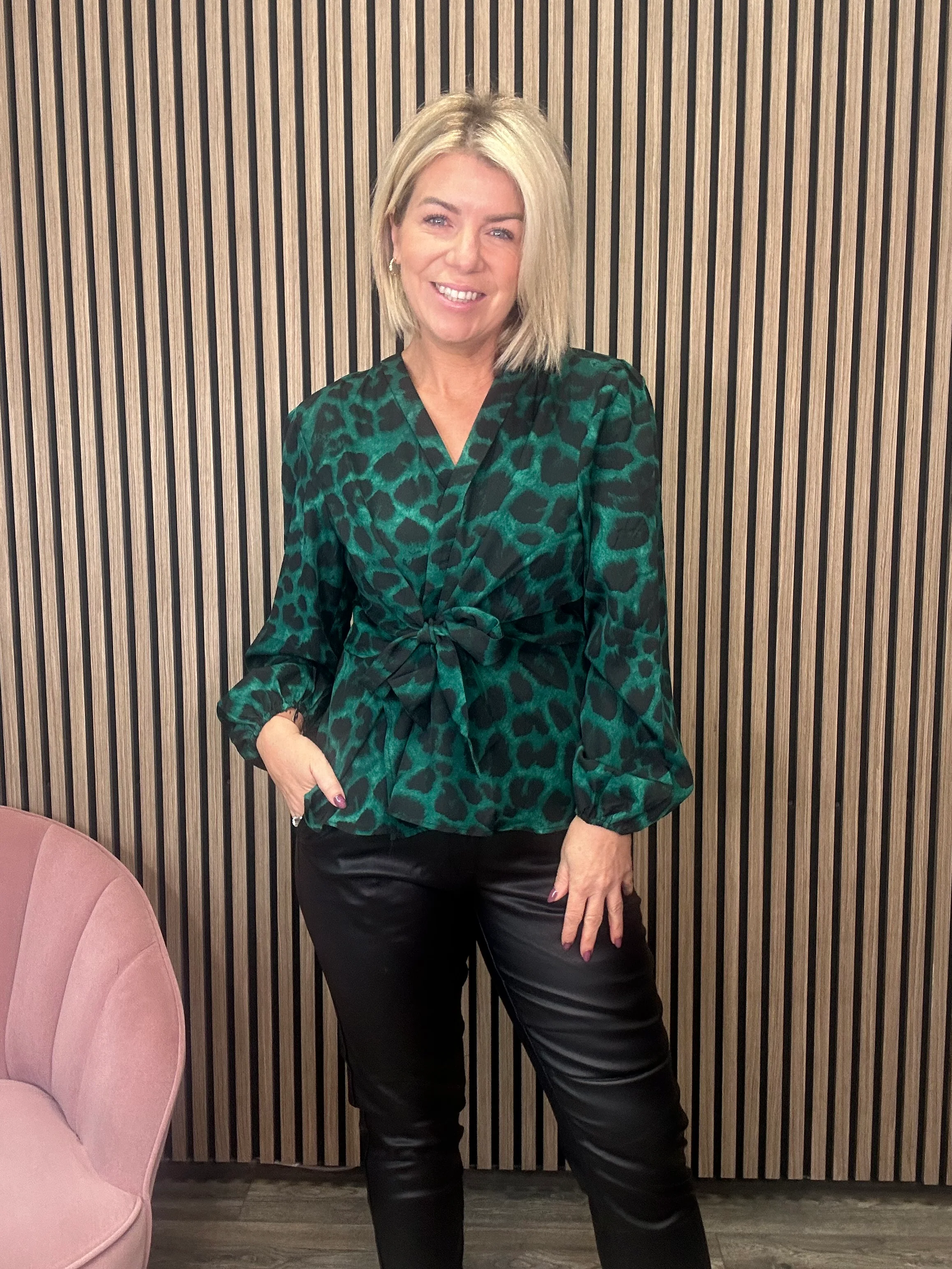 Brook Tie Front Top (Green/Animal) - Image 6