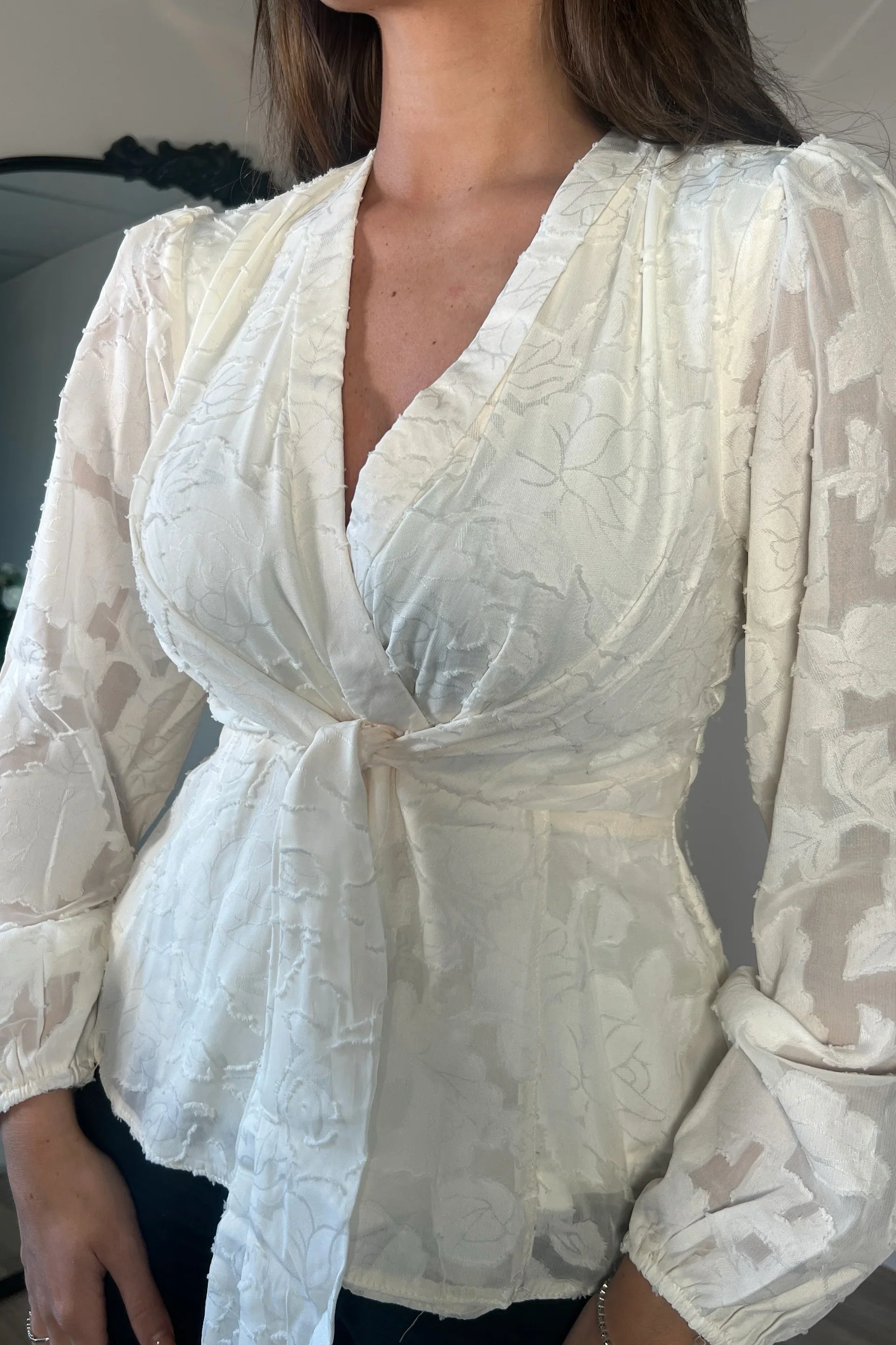 BROOKE WRAP TIE TOP (BURNOUT CREAM) - Image 3