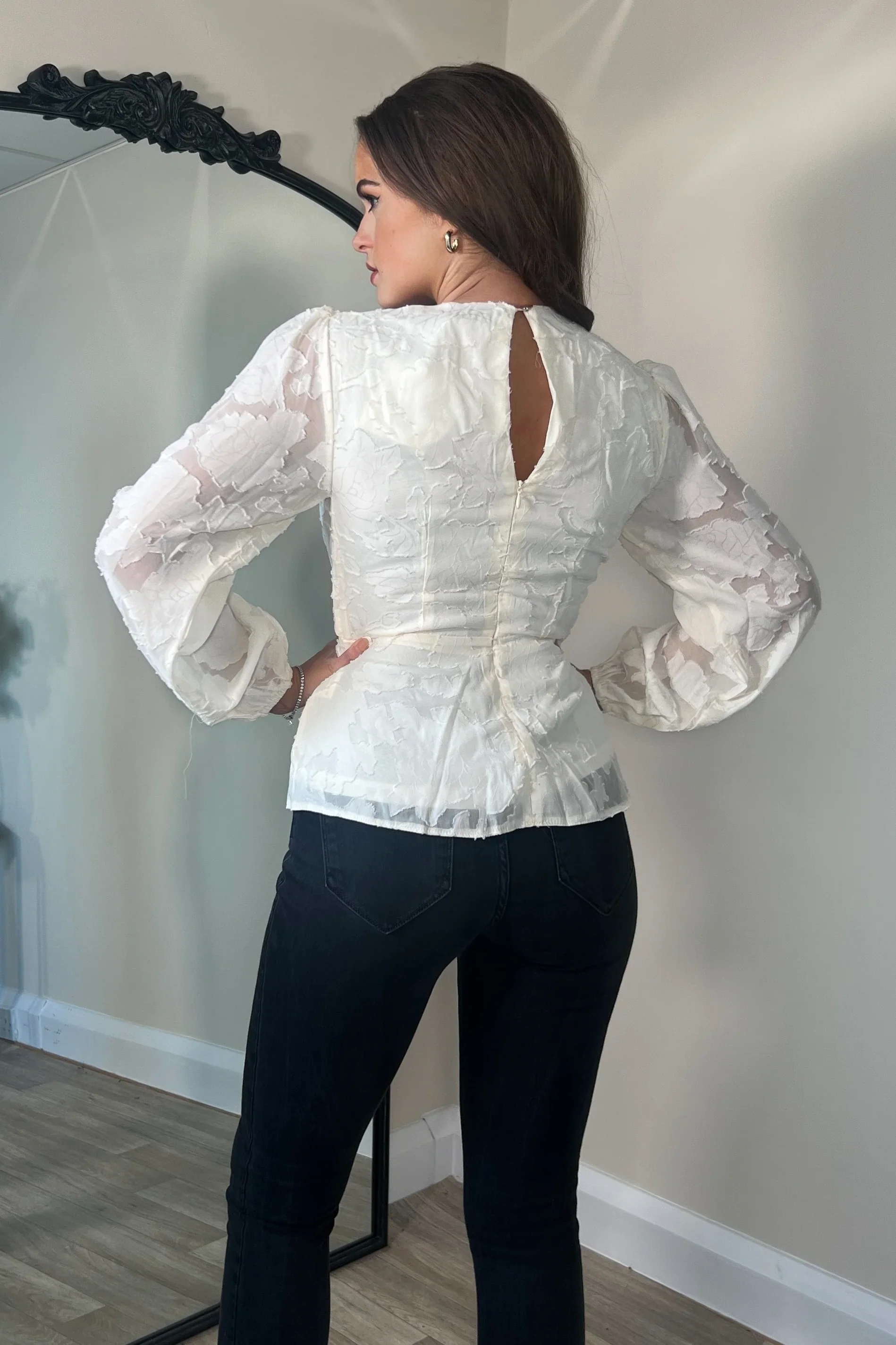 BROOKE WRAP TIE TOP (BURNOUT CREAM) - Image 5