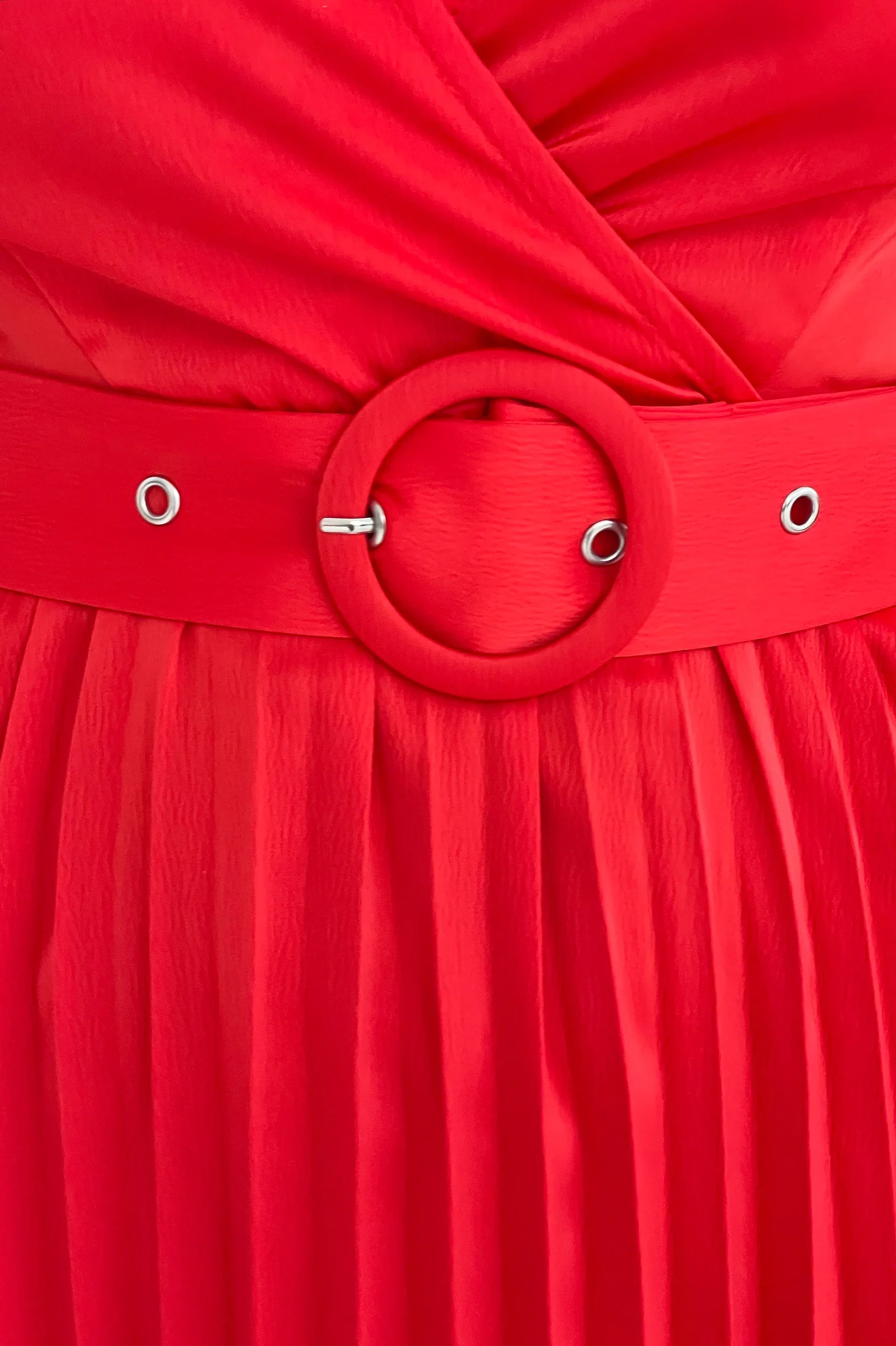 Brooklyn Asymmetric Pleated Midi Dress (Red) - Image 6