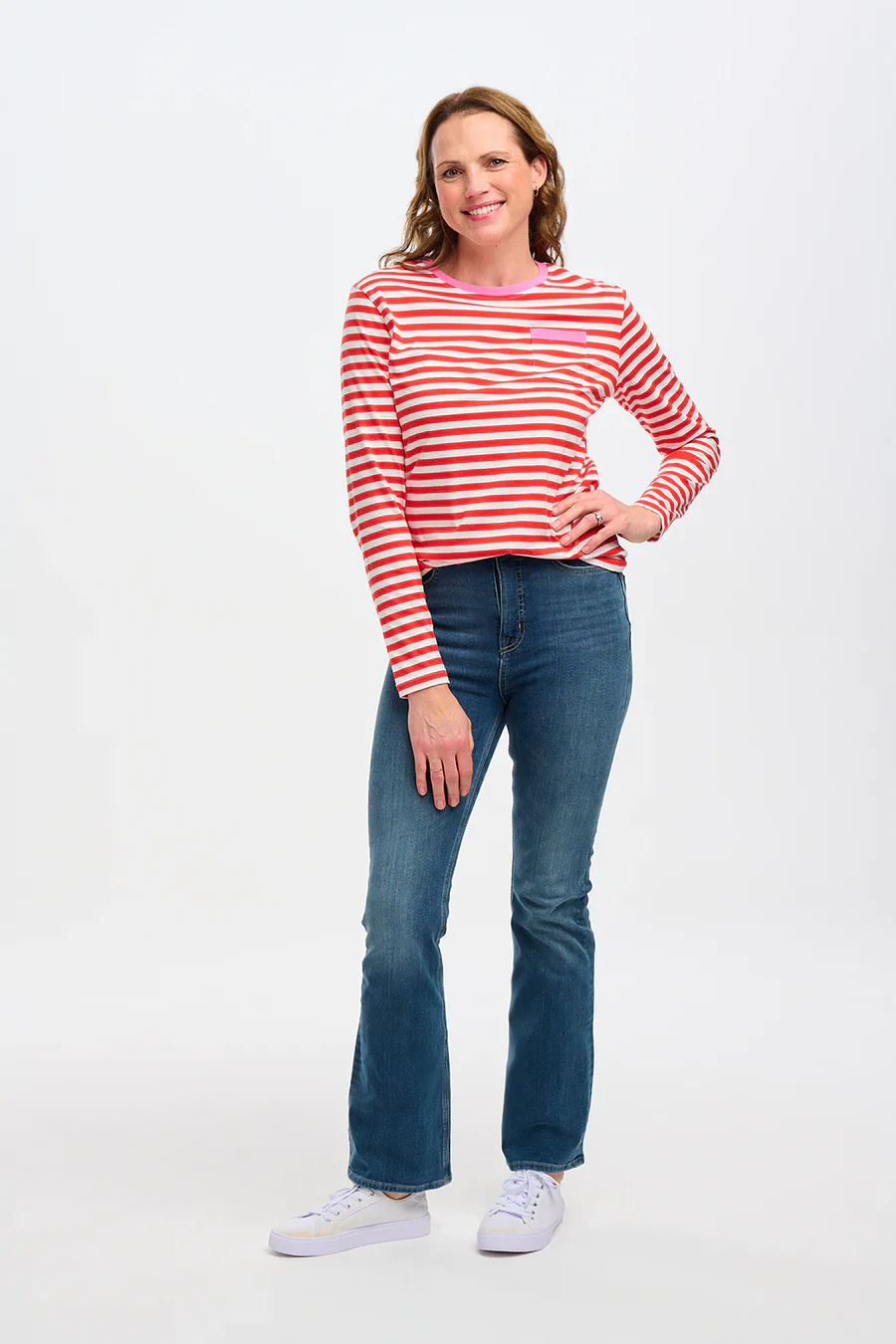 Brunswick Jersey Top (Red, Off White/Pink Highlight) - Image 2