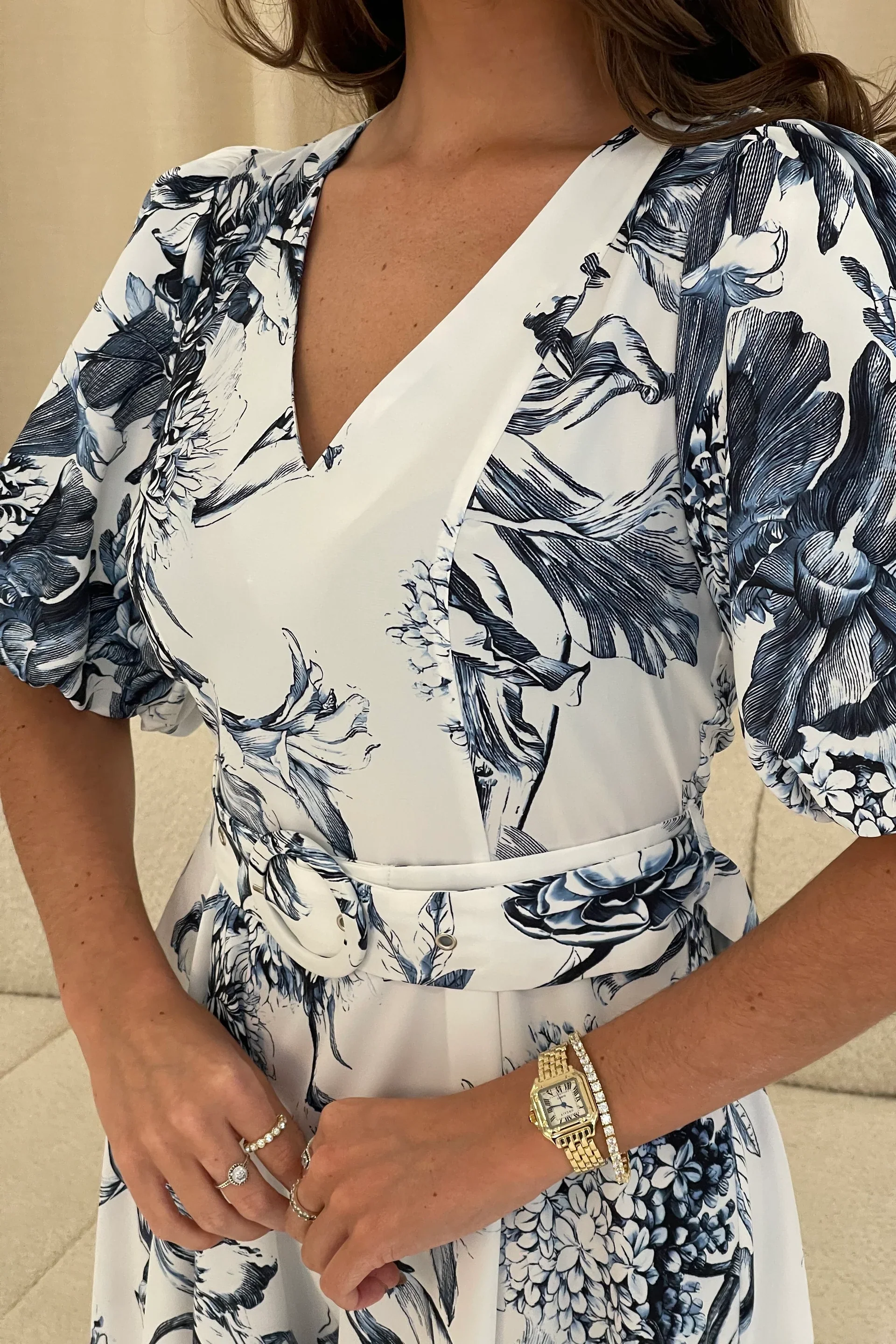 Bryn Puff Sleeve Midi Dress (Blue Floral) - Image 4