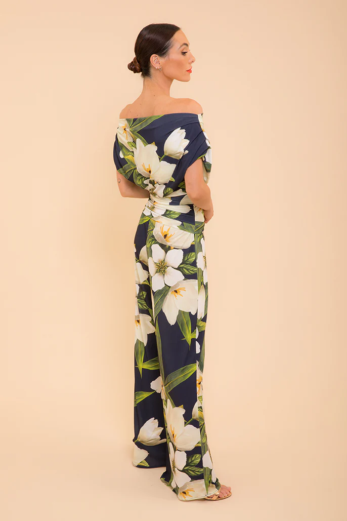 CARBON JERSEY JUMPSUIT (NAVY/LILY PRINT) - Image 3