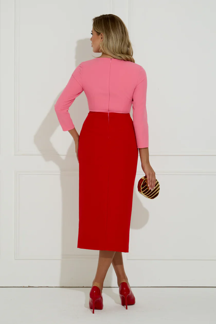 Carmen Frill Midi Dress (Red/Pink) - Image 4