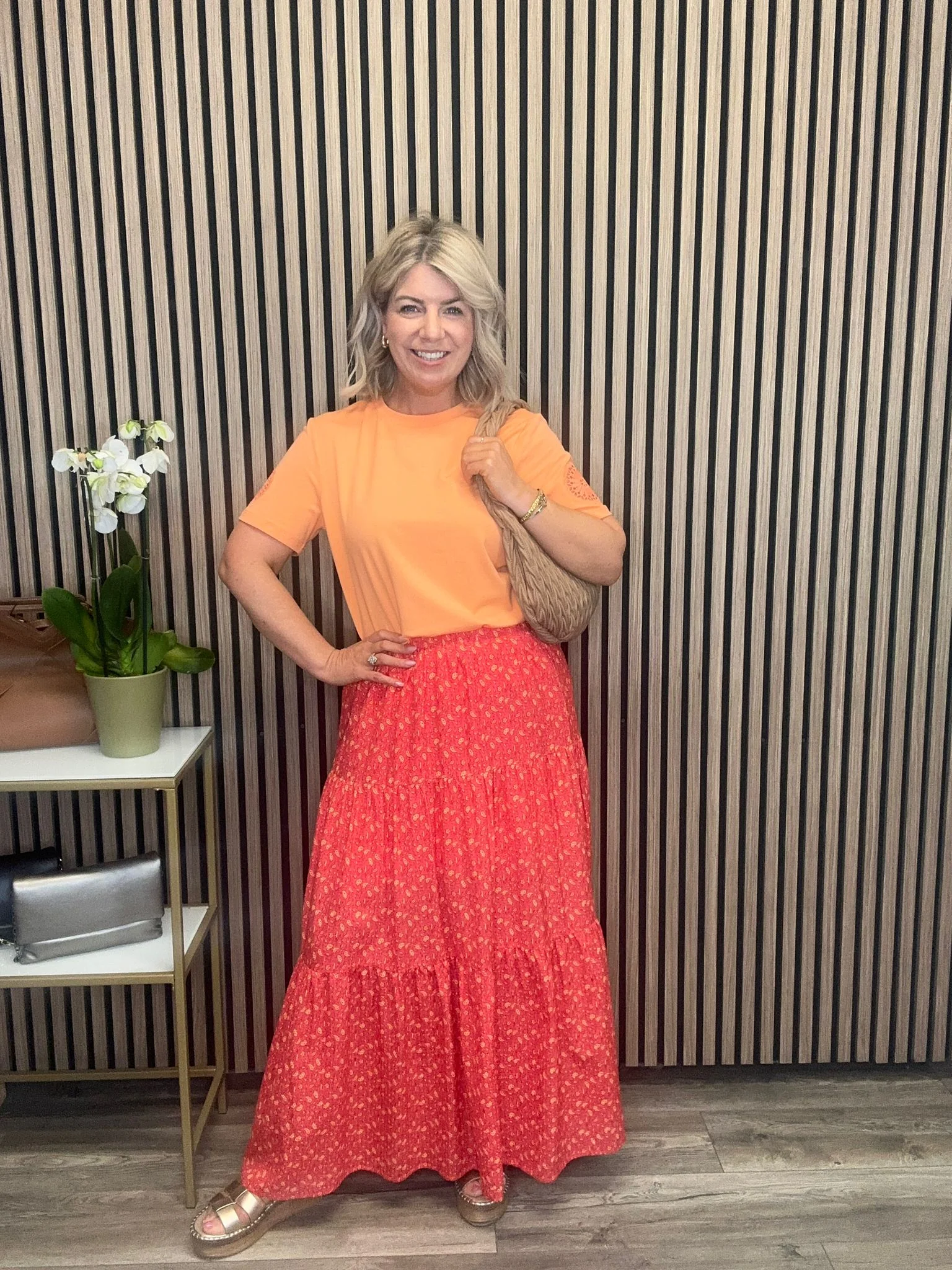 Cassidy Elasticated Waist Maxi Skirt (Sunkissed Coral/ Terra) - Image 2