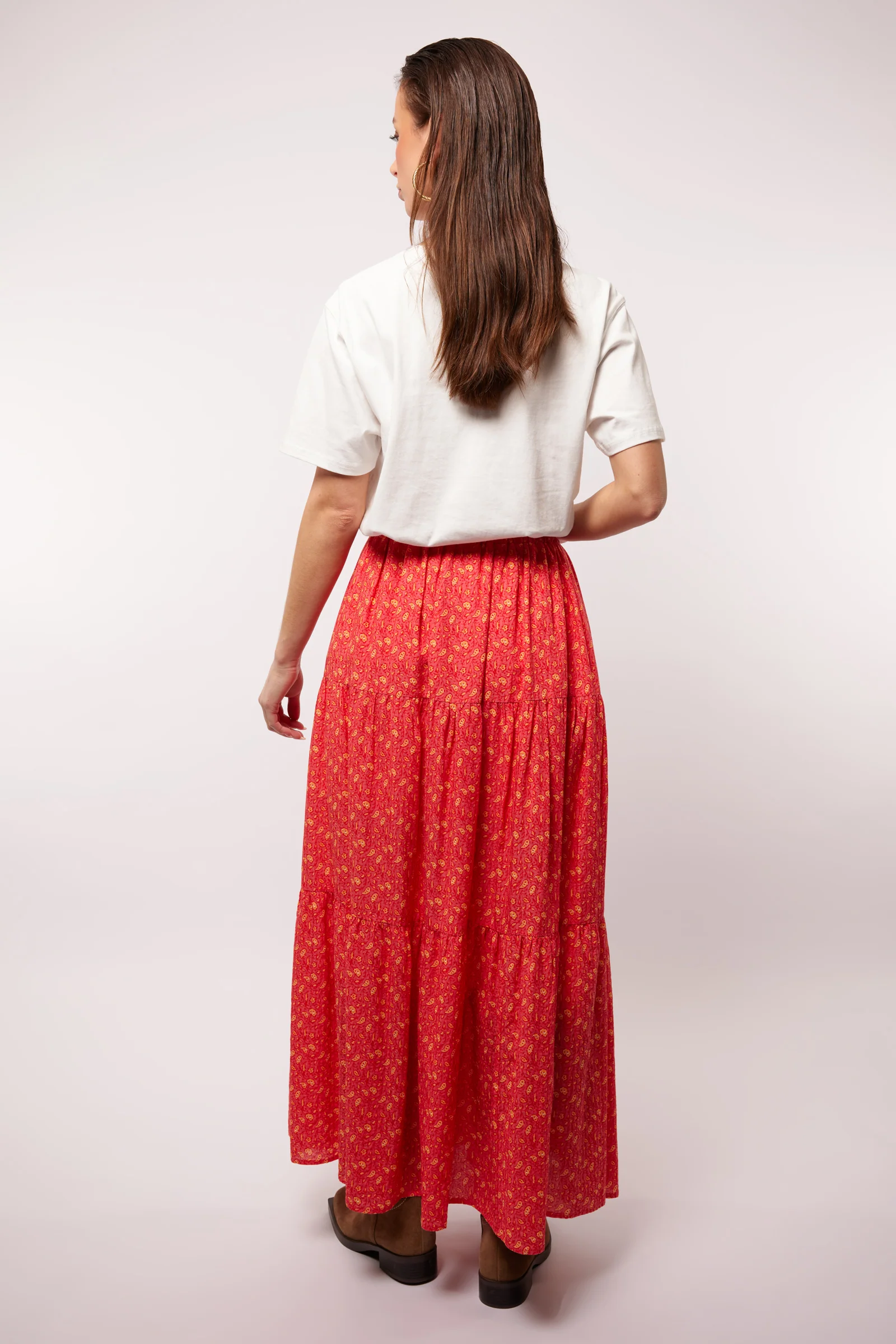 Cassidy Elasticated Waist Maxi Skirt (Sunkissed Coral/ Terra) - Image 3