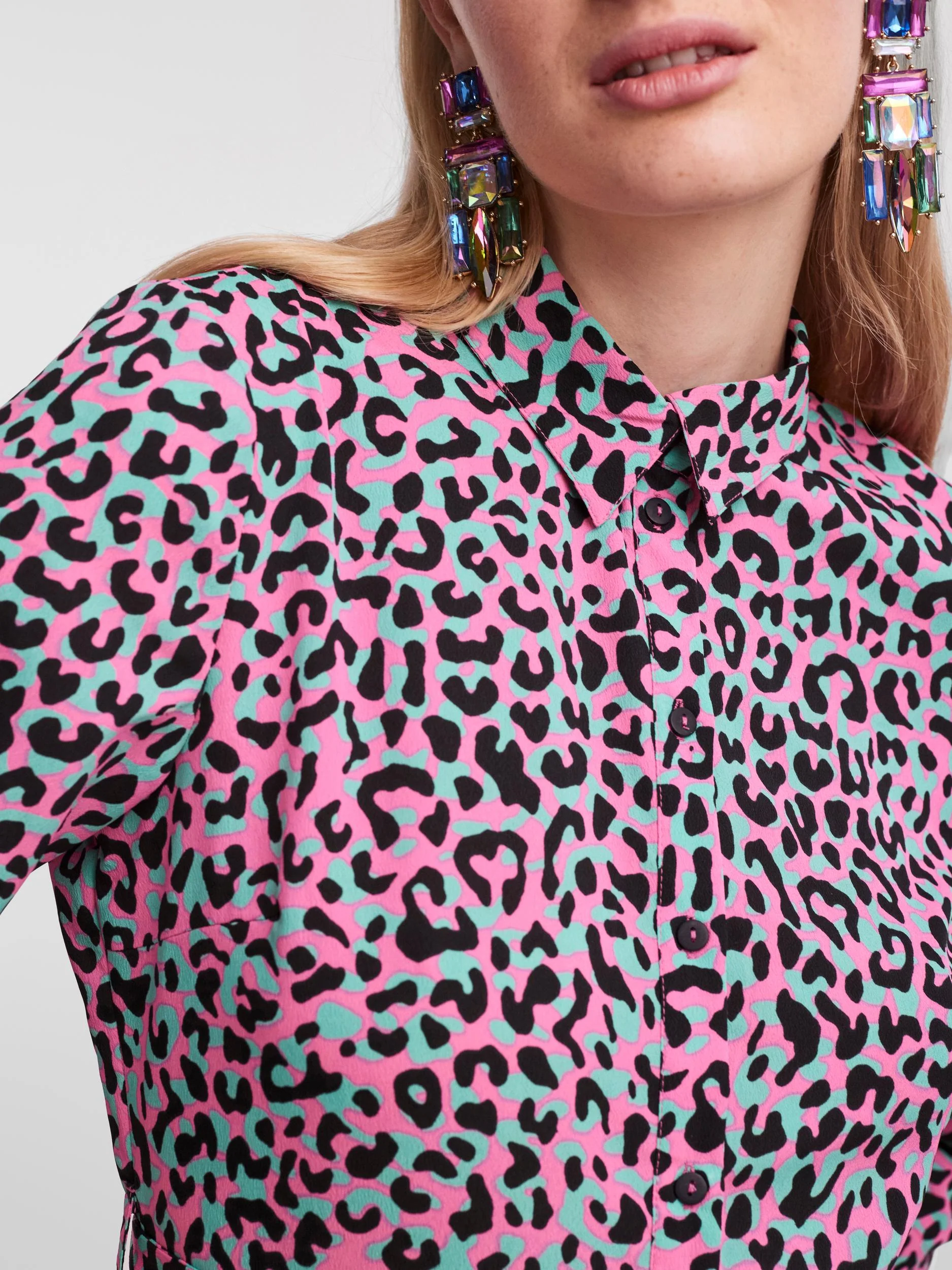 Caura Shirt Dress (Electric Green/Leo) - Image 4