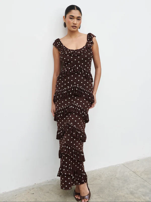 Cecile Maxi Dress (Brown/Cream) - Image 4