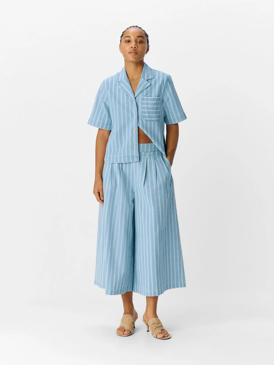 Celeste Culotte Jeans (Light Blue/White Stripe)