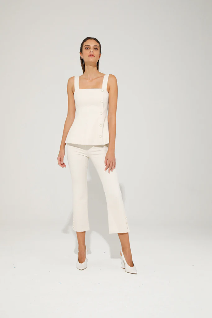 Channy Pearl Button Top (Cream) - Image 3