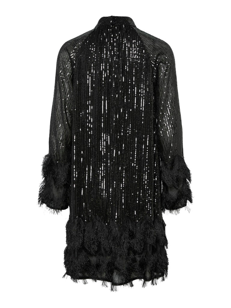 Charlotte Frill Sequin Dress (Black) - Image 3