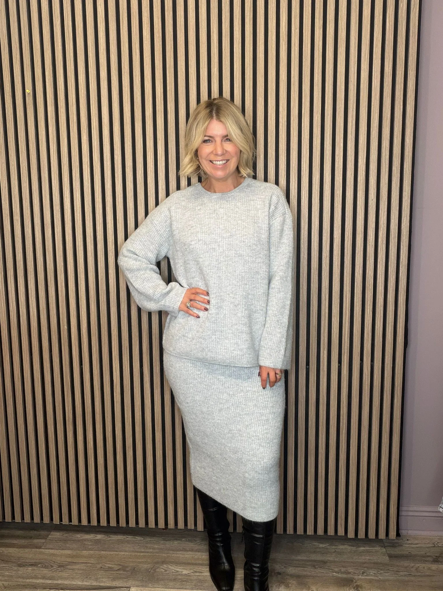 Charlotte Knit Bow Top (Light Grey Melange) - Image 3
