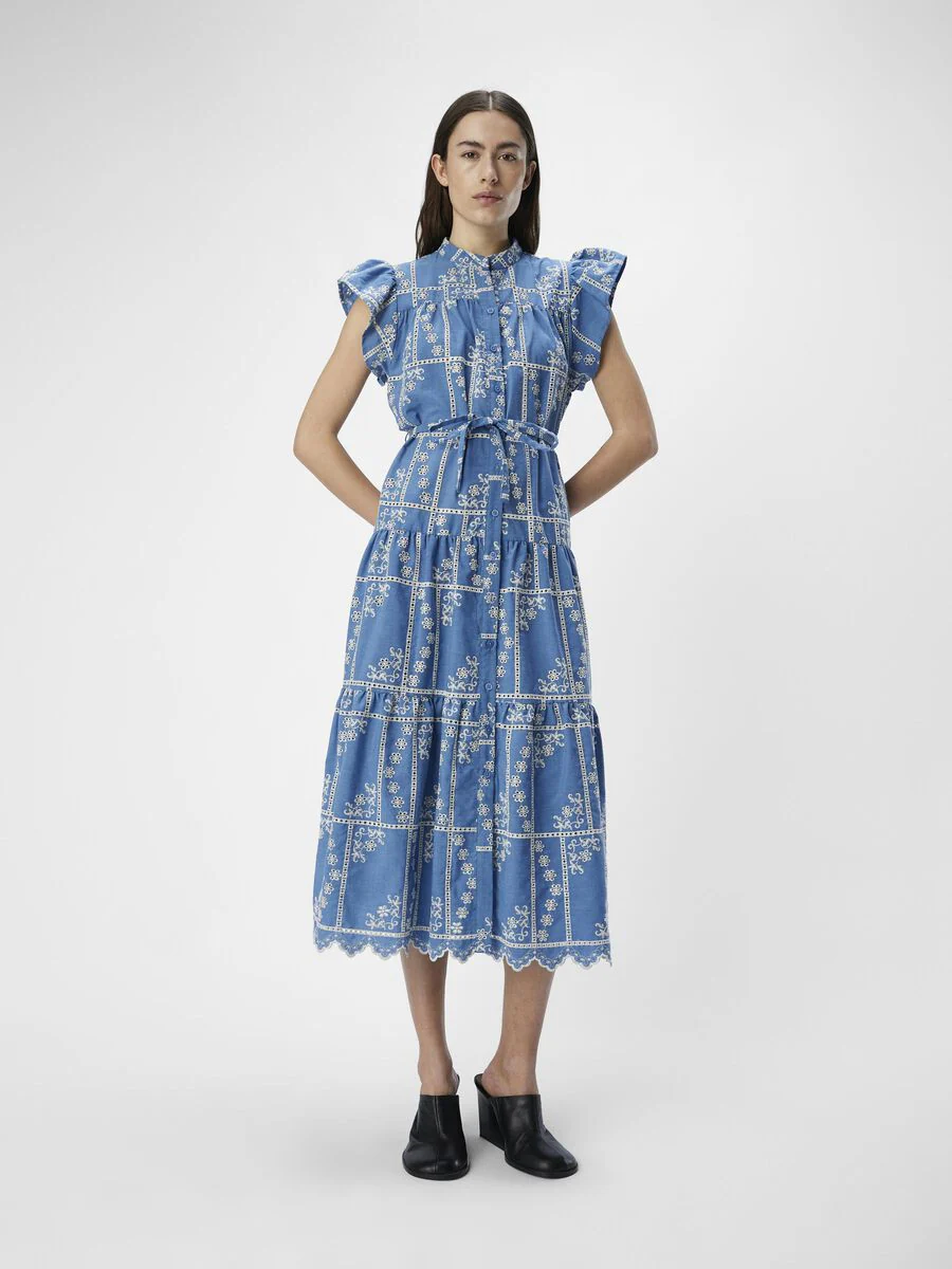 Chinna Embroidered Long Dress (Dark Demin/Cloud Dancer) - Image 2