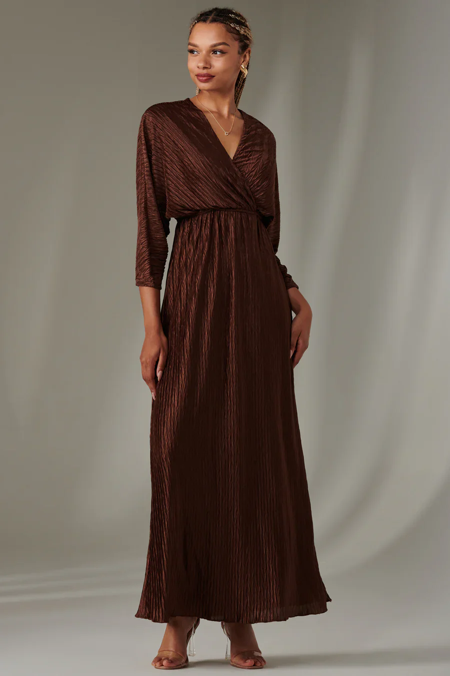 Chocolate Ruffle Hem Chiffon Maxi Dress - Image 3