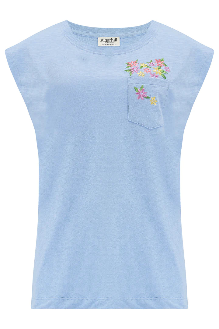 Chrissy Relaxed Tank T-Shirt (Blue Floral Pocket) - Image 7