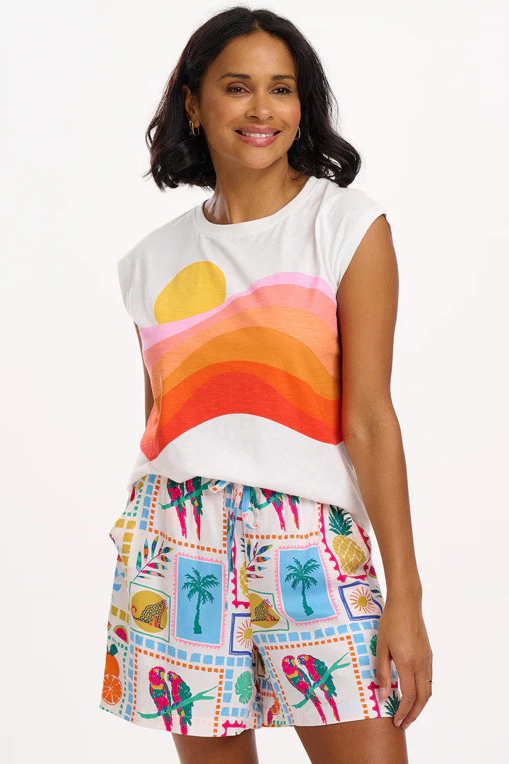 Chrissy Relaxed Tank T-Shirt (Off-White/Sunset Waves) - Image 2