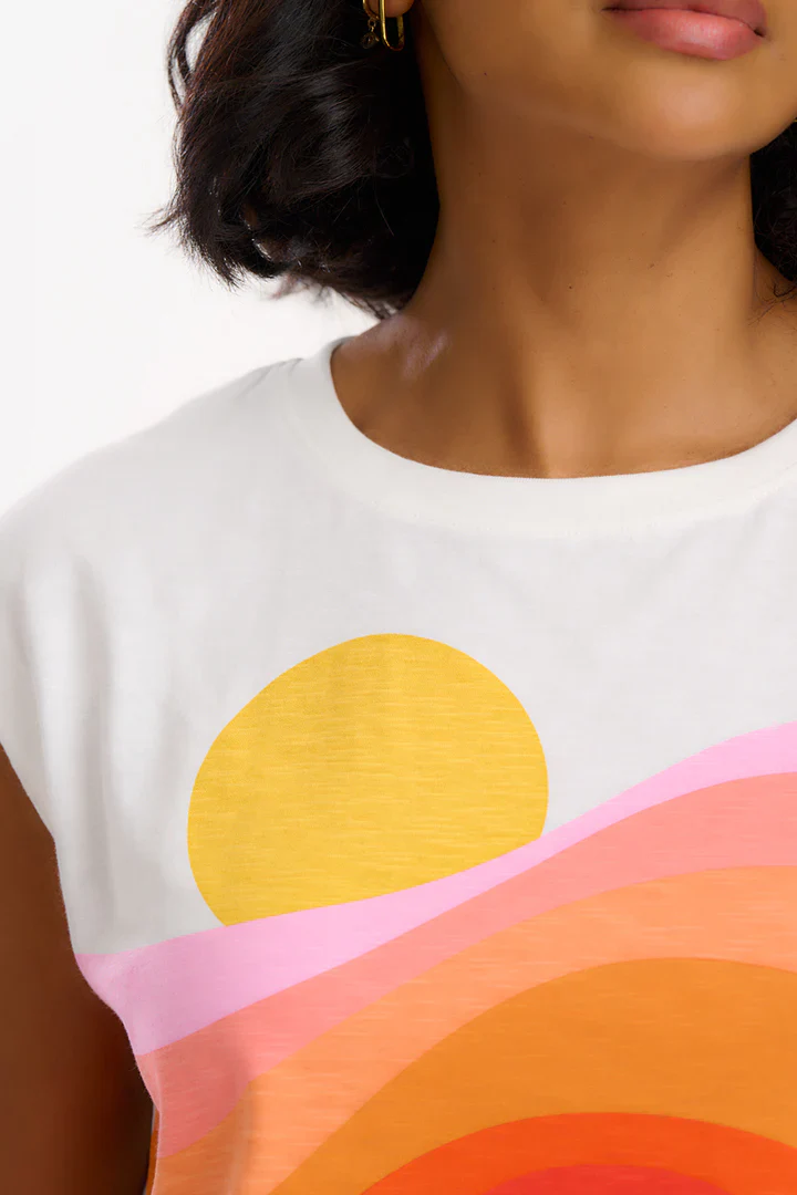 Chrissy Relaxed Tank T-Shirt (Off-White/Sunset Waves) - Image 5