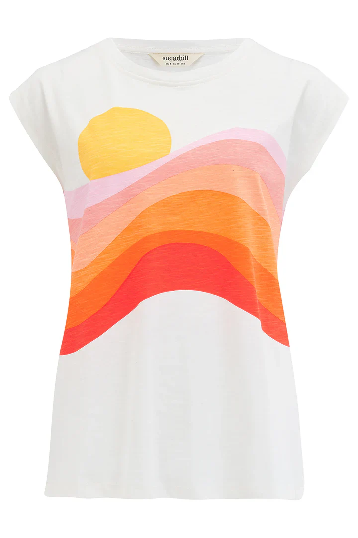 Chrissy Relaxed Tank T-Shirt (Off-White/Sunset Waves) - Image 7