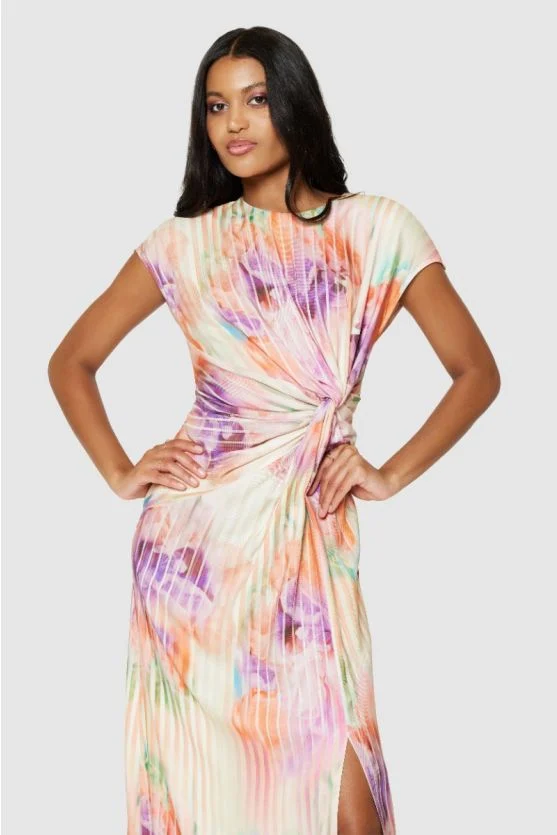 Christine A-Line Twist Midi Dress (Lilac) - Image 3