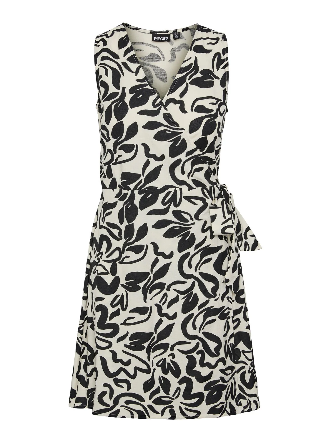 CLARISA WRAP LINEN DRESS (BLACK/CREAM FLOWER) - Image 7