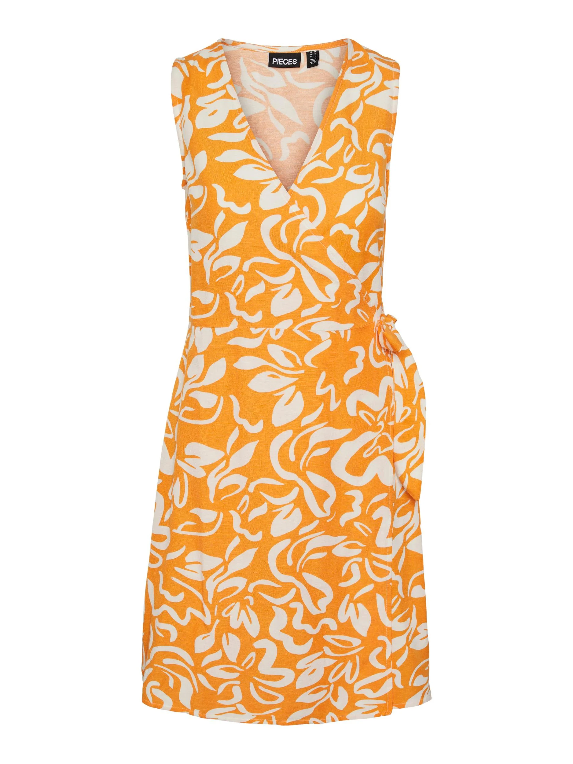 CLARISA WRAP LINEN DRESS (FLAME ORANGE/CREAM) - Image 5