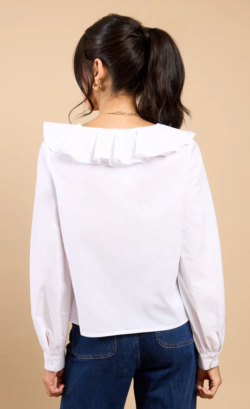 Clea Broderie Frill Top (White) - Image 3