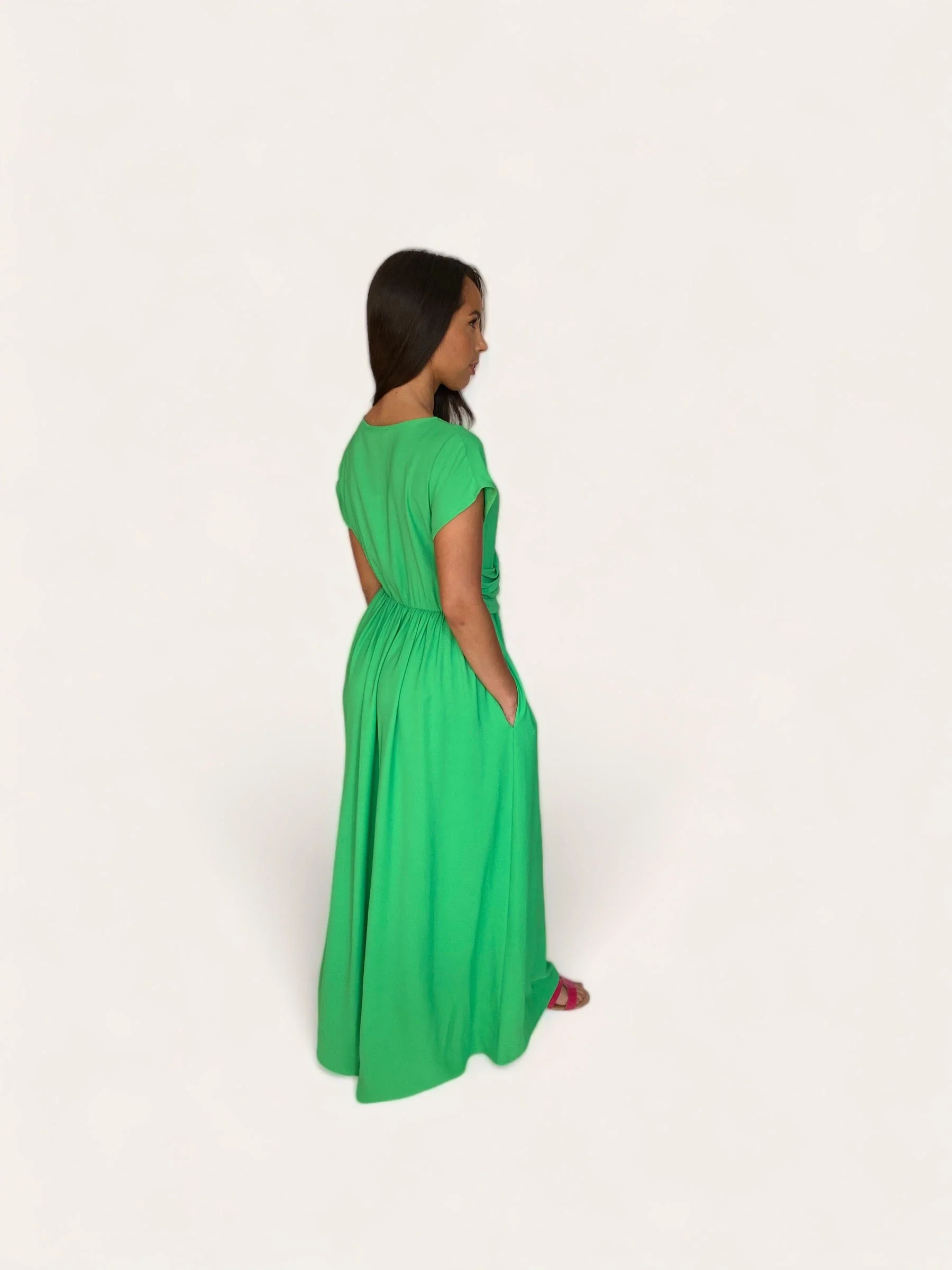 CLODAGH DRAPE MAXI DRESS (GREEN) - Image 4