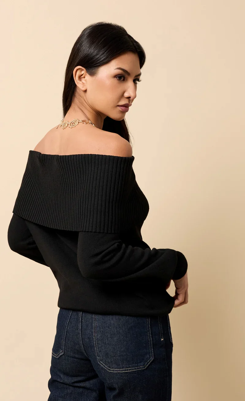 Colette Knitted Bardot Jumper (Black) - Image 4