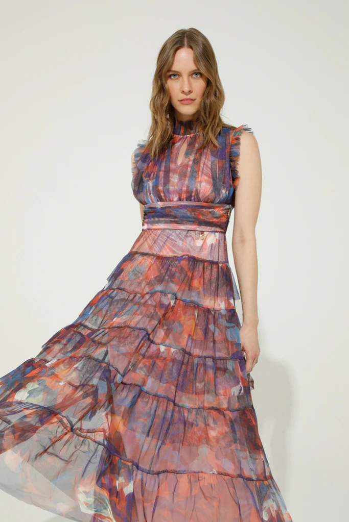 Mercurio Maxi Dress (Blue/Orange Print) - Image 3