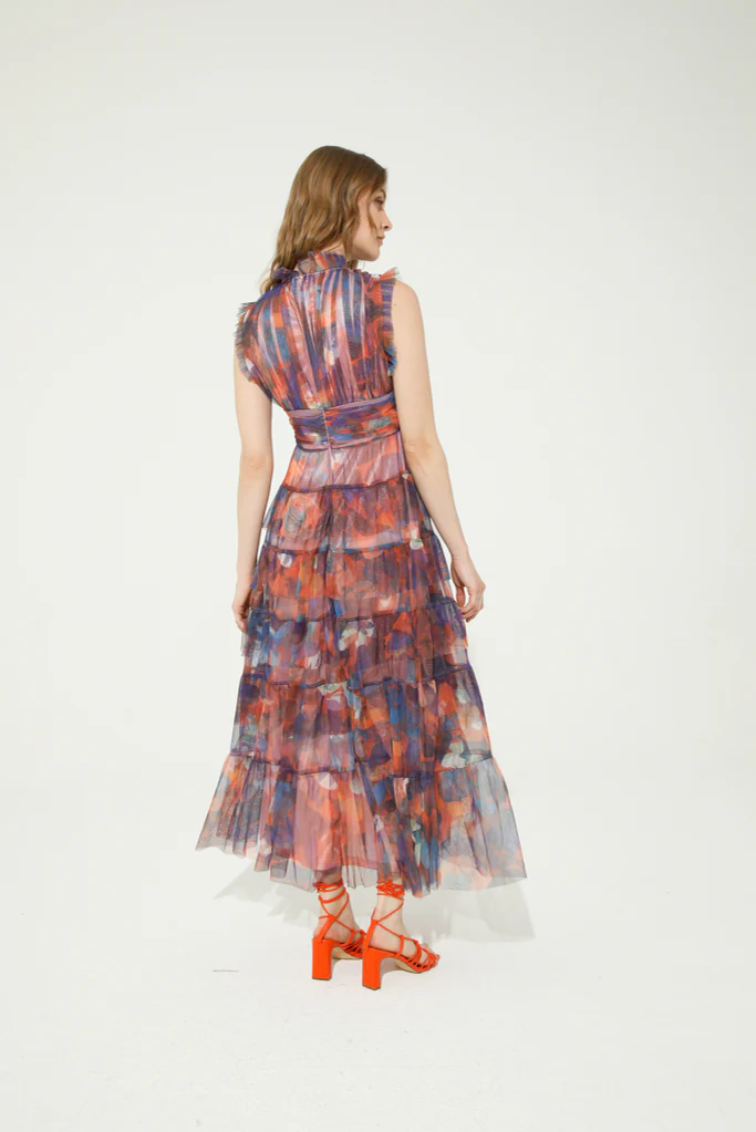 Mercurio Maxi Dress (Blue/Orange Print) - Image 4