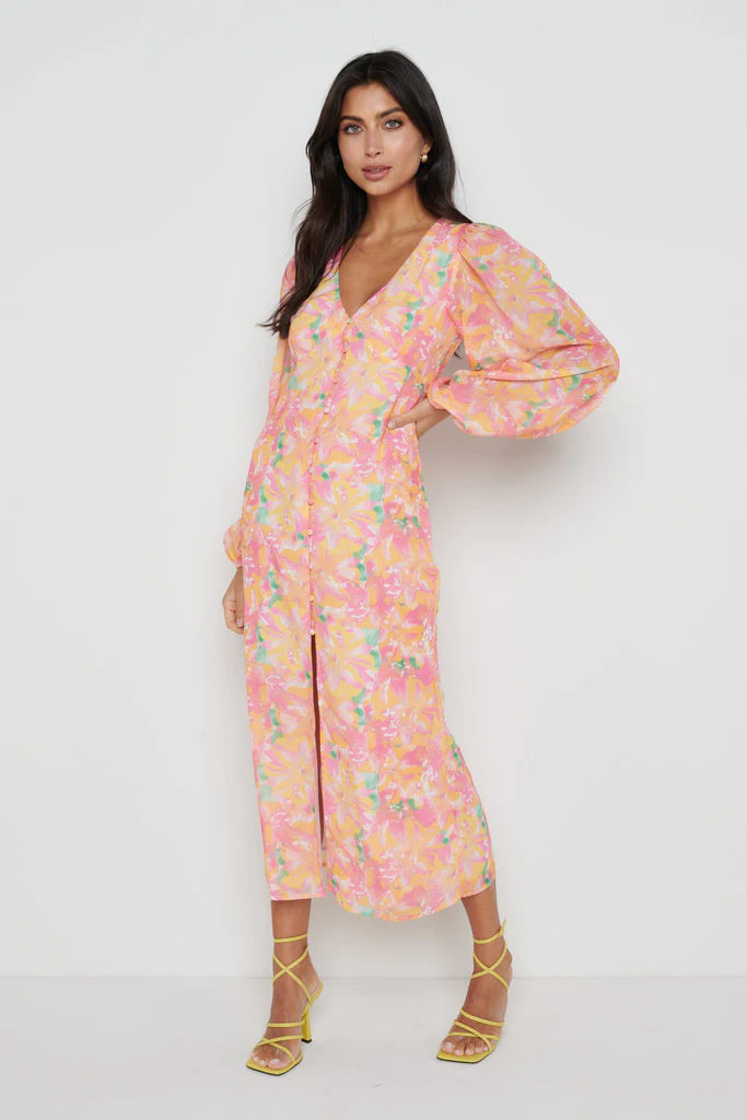 Naya Midaxi Dress (Orange & Pink) - Image 3