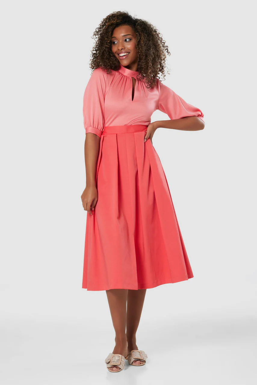Cora 2-in-1 Puff Sleeve Midi Dress (Coral) - Image 4
