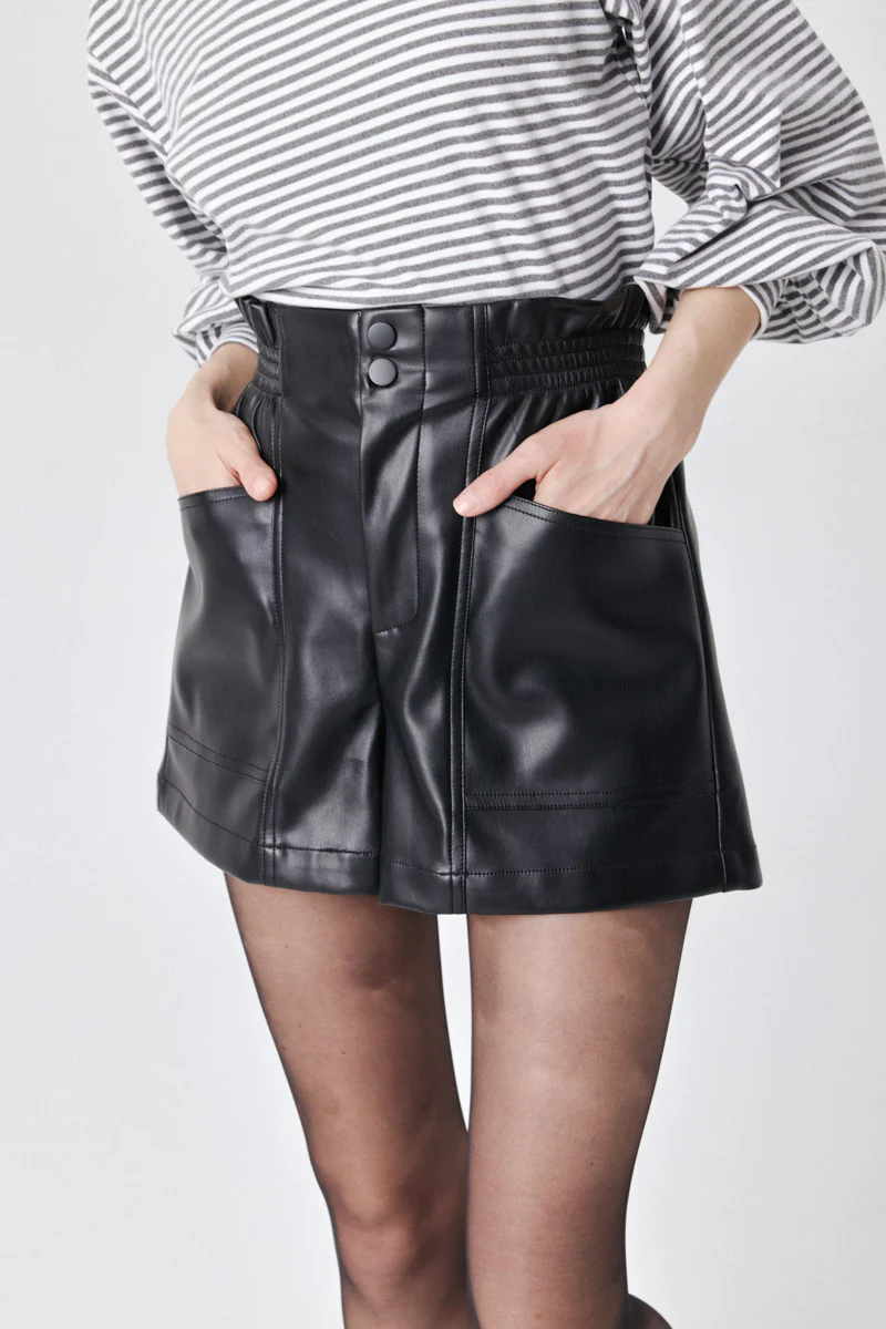 Courtney Faux Leather Shorts (Black) - Image 2