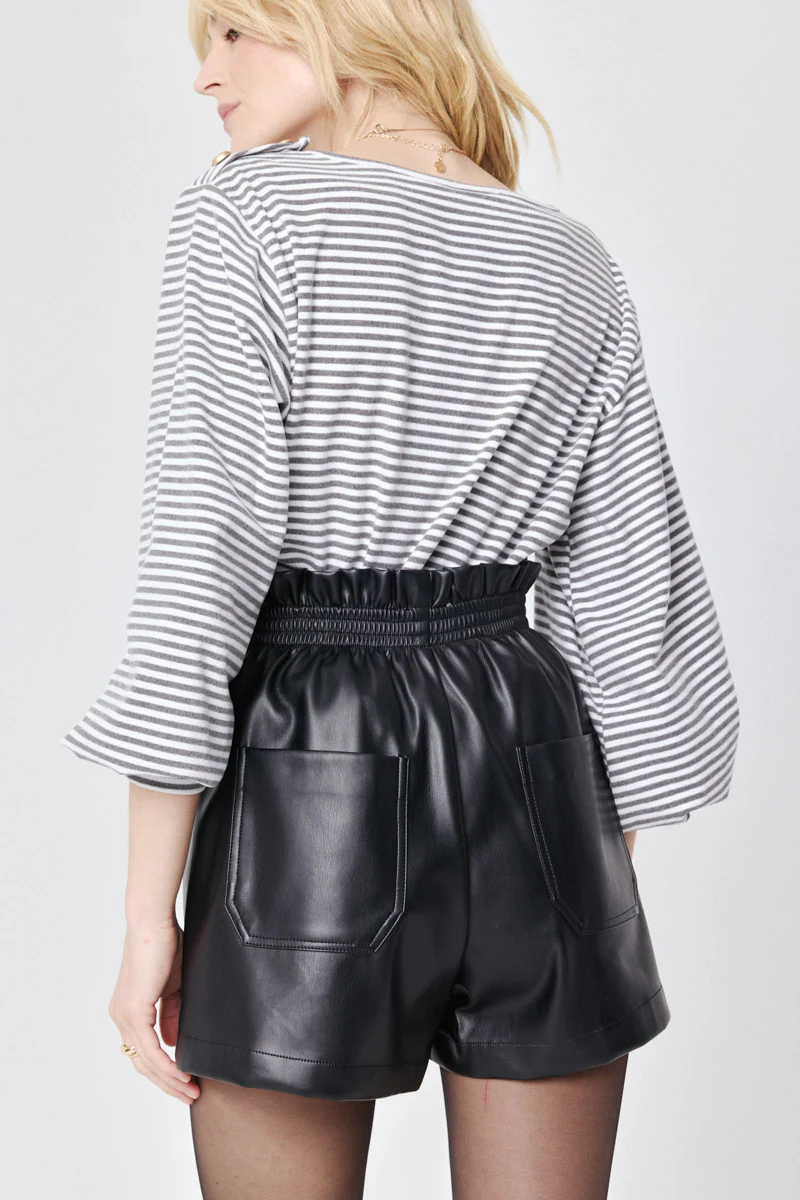 Courtney Faux Leather Shorts (Black) - Image 3